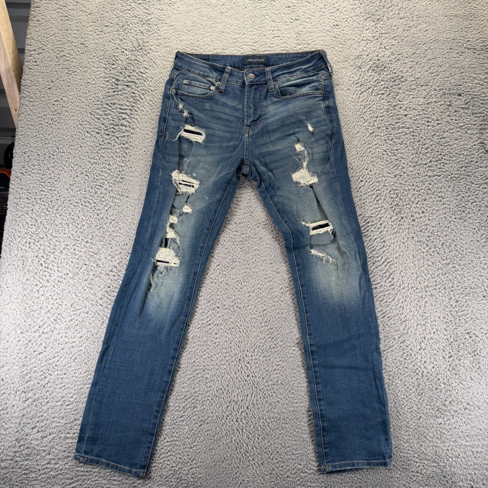 Aeropostale Jeans Mens 30x32 Blue Cotton Denim Straight Slim Distressed Stretch